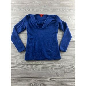 Saffron Womens Size Small Cashmere Cowl Neck Draped Sweater Blue Pullover